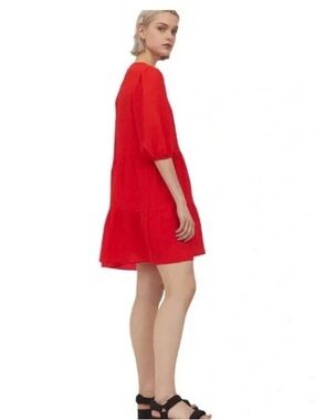 H&M Red Short Sleeve Tiered babydoll Mini Dress